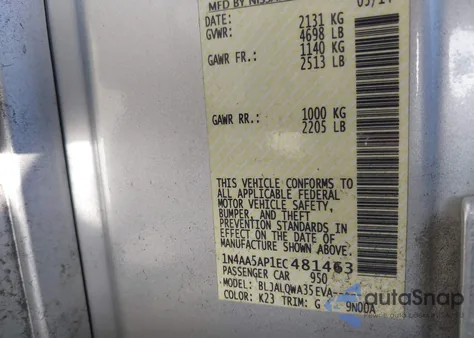 2014 Nissan Maxima 3.5 S/3.5 Sv from USA, damaged, VIN 1N4AA5AP1EC481463